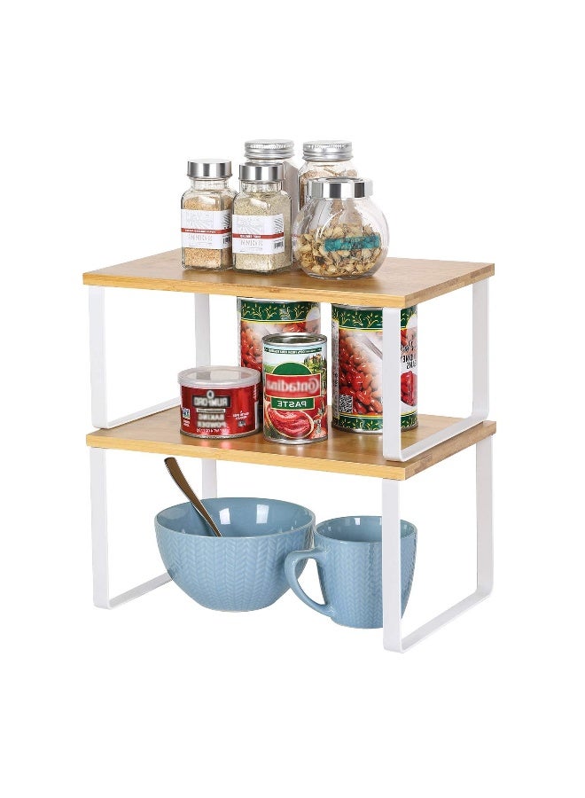 NEX Kitchen Cabinet and Counter Shelf Organizer, Stackable & Expandable, White and Natural - Image 5